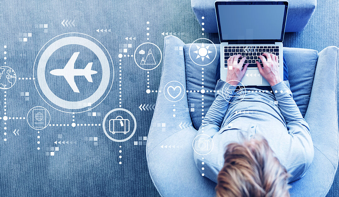Airline passenger on laptop